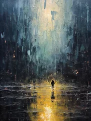 Fotobehang Lonely people walking on the road on rainy days   © ka
