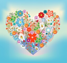 composition with a spring heart filled with flowers - 746273669