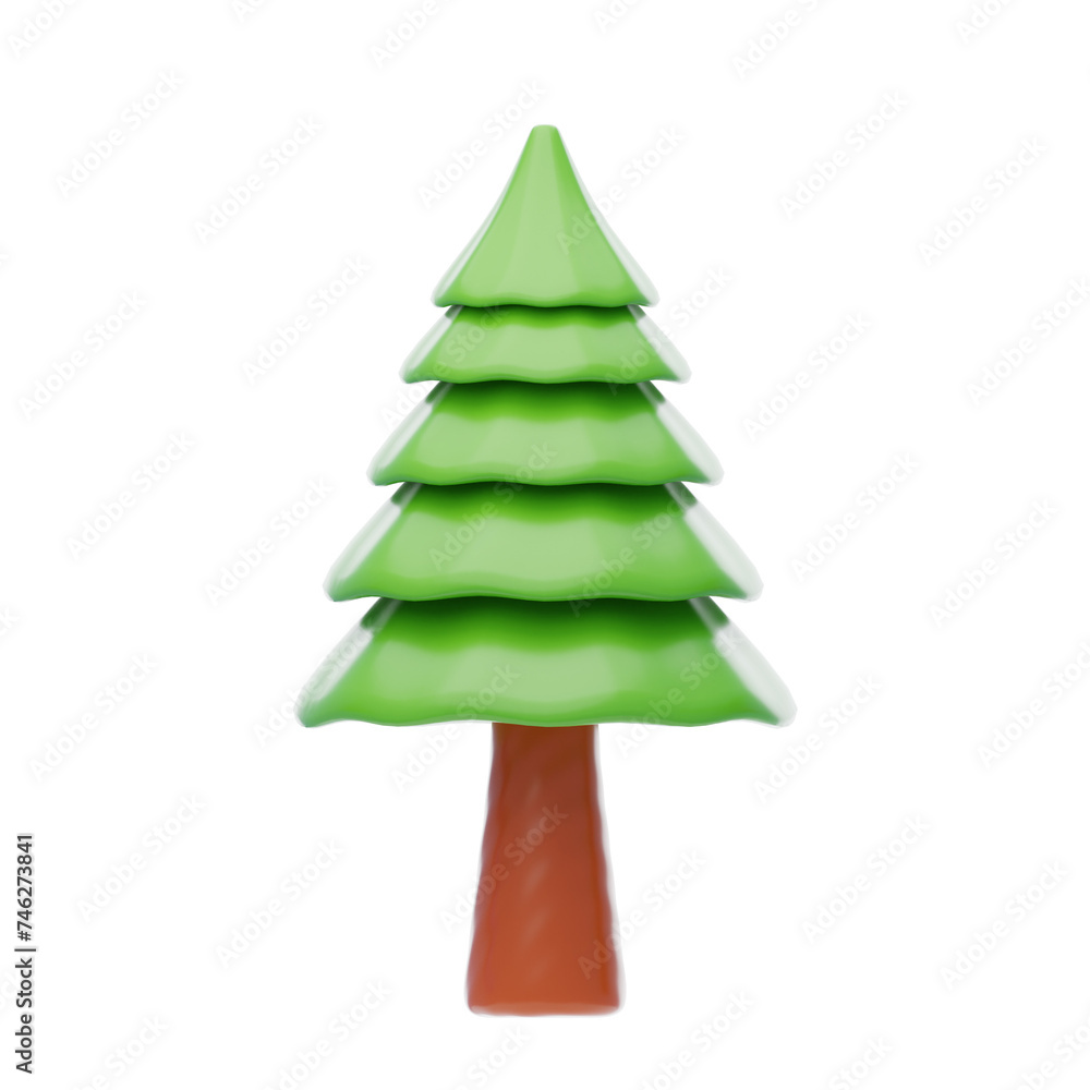 Aufkleber 3d pine tree model majestic symbol of everlasting strength. 3d illustration, 3d element, 3d renderin