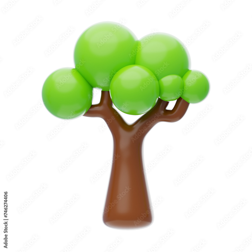 Aufkleber 3d tree model wonder of nature. 3d illustration, 3d element, 3d rendering. 3d visualization isolated