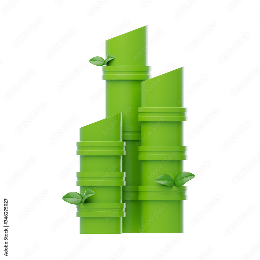 Aufkleber 3d bamboo model symbol of strength and flexibility. 3d illustration, 3d element, 3d rendering. 3d vi
