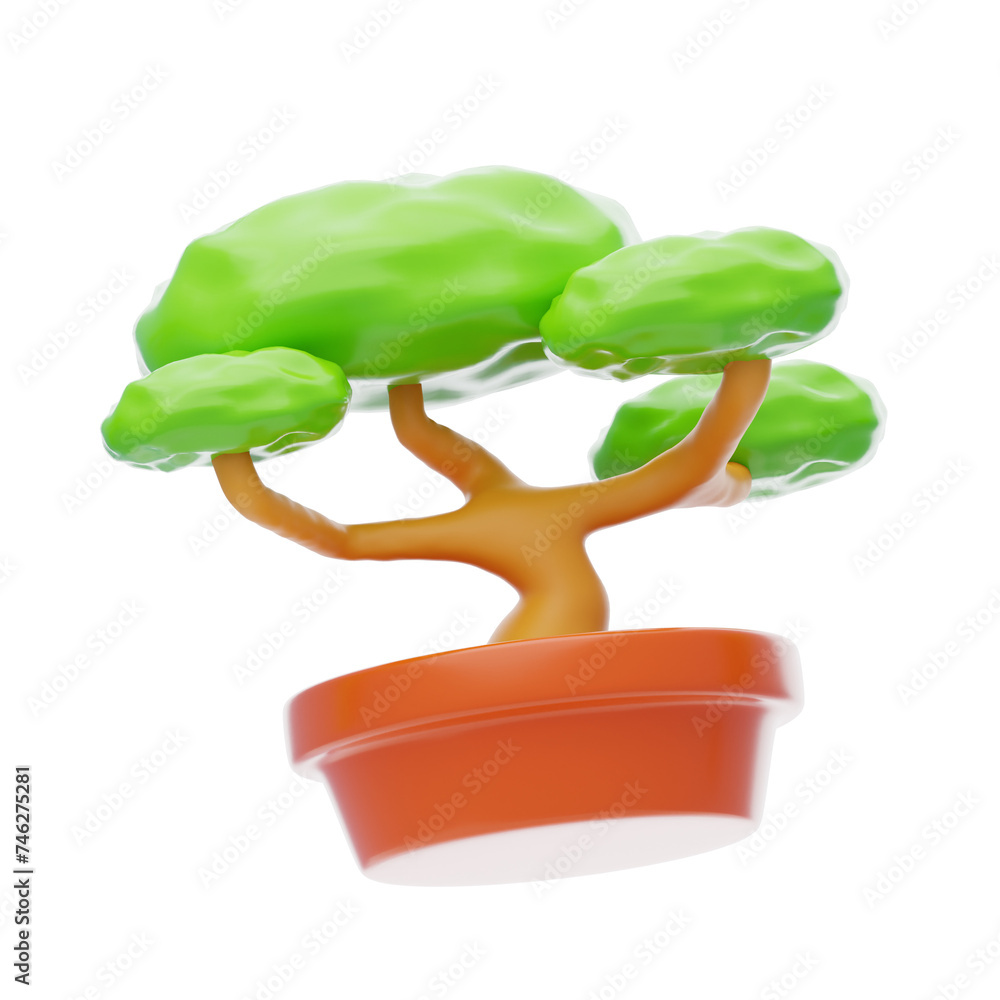 Poster 3d bonsai model miniature masterpiece of botanical artistry. 3d illustration, 3d element, 3d renderi