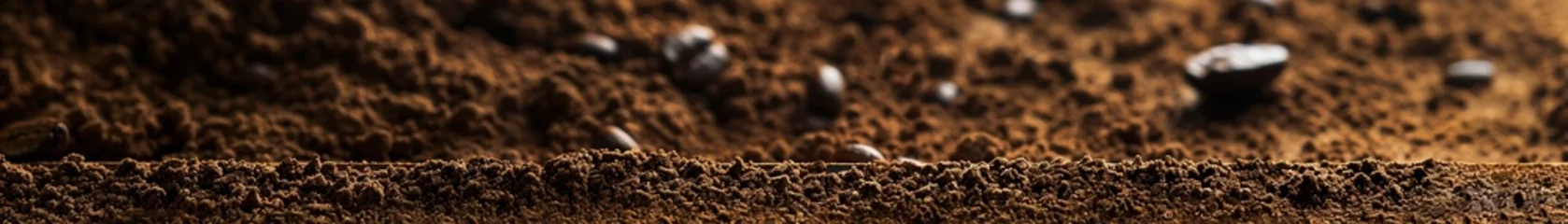 Zelfklevend Fotobehang Freshly ground coffee beans close up details of texture and aroma © Wonderful Studio