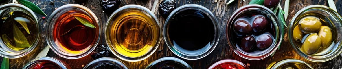 Küchenrückwand glas motiv Gourmet olive oils and balsamic vinegars dressing essentials taste enhancers © Wonderful Studio