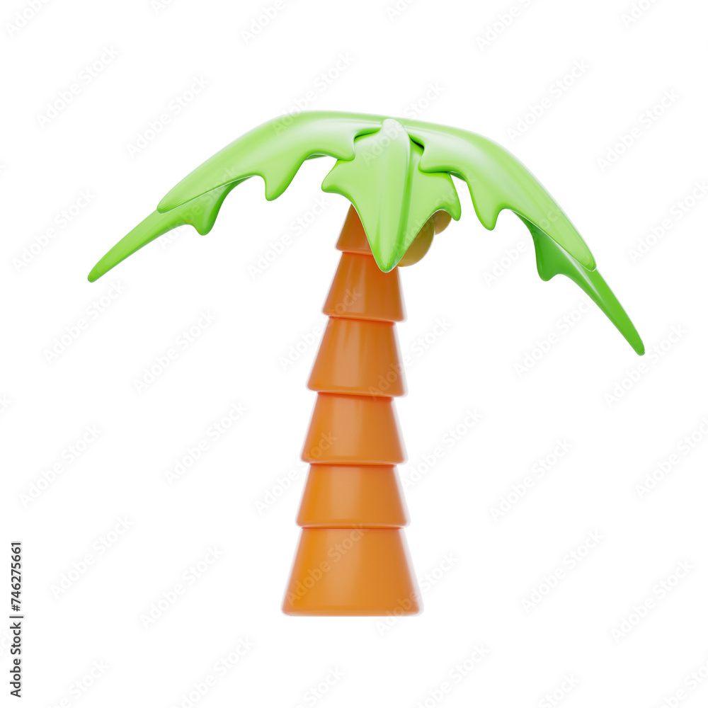Aufkleber 3d coconut tree model iconic symbol of tropical paradise. 3d illustration, 3d element, 3d rendering.