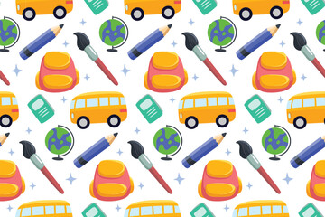 Back to School Cartoon Seamless Pattern