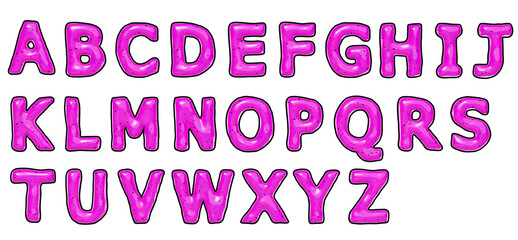 3D pink glossy alphabet letters isolated, 3D rendering