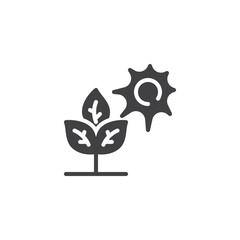 Growing plant and sun vector icon