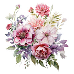 Obraz premium watercolor floral arrangement elegant featuring types of flowers and leaves for card, invitation decoration,wedding