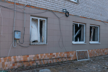 Consequences of a rocket explosion on a private house. War in Ukraine. Remains of a private house...