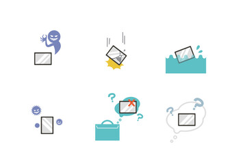 スマートフォン、タブレット端末　破損　トラブル　イメージイラスト素材