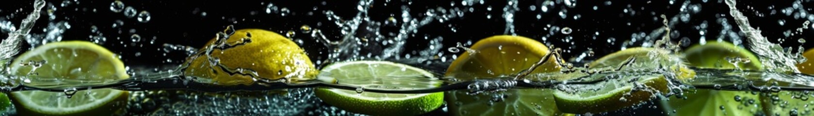 Lemon and lime water splash vibrant citrus close up dynamic motion