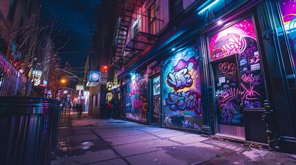 Night Street Life: Photographs of city nightlife, neon lights, street art, and late-night...