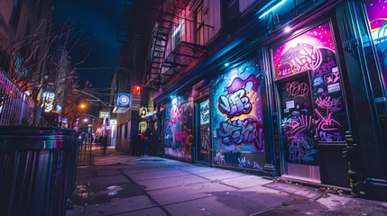 Foto op Plexiglas Night Street Life: Photographs of city nightlife, neon lights, street art, and late-night activities. © shaiq