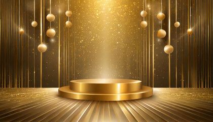 Regal Setting: Gold Product Backgrounds with Blank Podium Pedestal