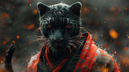 action of black jaguar fairy spirit wearing a cape