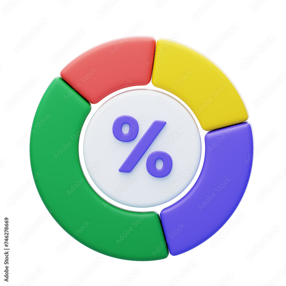 Aufkleber 3d pie chart visualizing data with precision and clarity. 3d illustration, 3d element, 3d rendering.