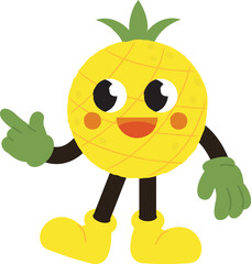Vintage Pineapple Illustration,Retro Pineapple Character,Pineapple Graphic Design
