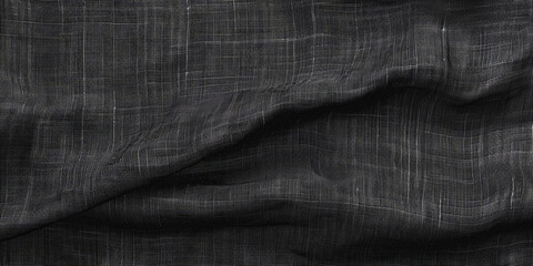 texture black linen on dark background, Natural silk linen fabric texture texture background. black canvas