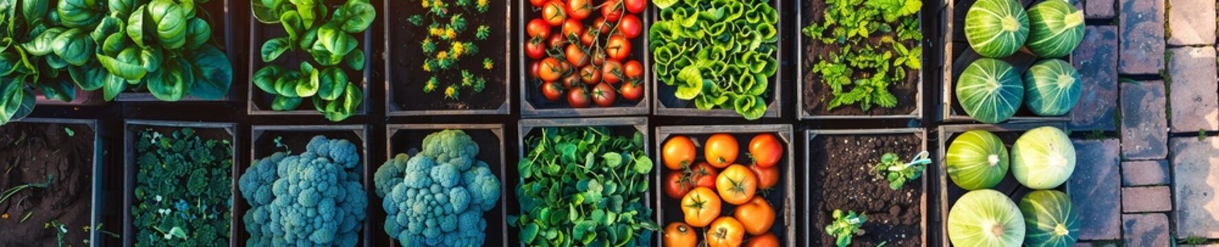 Overhead shot of a colorful veggie patch farm to table theme