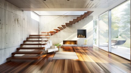 Obraz premium A contemporary living room with modern furniture and design elements