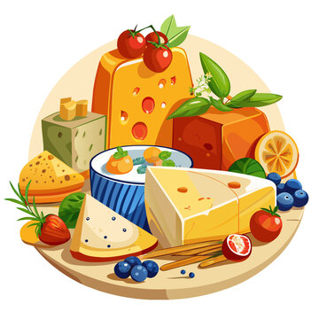 cheese, real food, paint Style,  white background