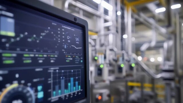 A detailed image of a digital dashboard with realtime energy consumption data of the entire factory giving managers and operators an overview of the facilitys energy performance