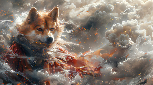 shiba dog fairy spirit action wearing a cloak