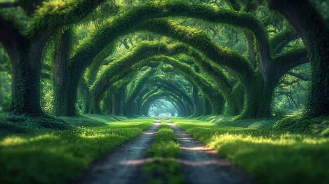 Fototapeta stunning streets lined with ancient live oaks draped in moss