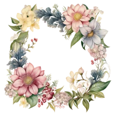 Zelfklevend Fotobehang watercolor floral arrangement  elegant  featuring types of flowers and leaves for card, invitation decoration,wedding © Pornnapha