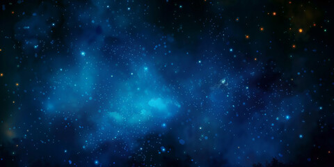 Fototapeta na wymiar blue watercolor space background with stars, milky way, nebula, galaxy, cosmos milky way, blue background banner, night sky background