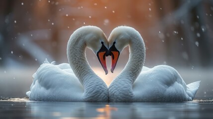 Swan Love Makes Heart concept