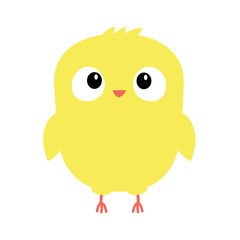 Cute chicken. Cute cartoon funny baby character. Kawaii bird animal. Happy Easter. Funny face. Greeting card. Blue background. Isolated. White background.