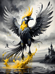 yellow mythical  bird like eagle
