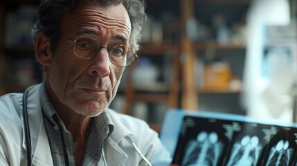 Fototapeta premium a radiologist examining X-ray images, focused on diagnosing with precision and expertise
