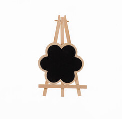 decorative easel with black board isolated on white background