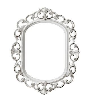 White vintage picture frame isolated on transparent background