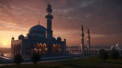 a mosque at dawn