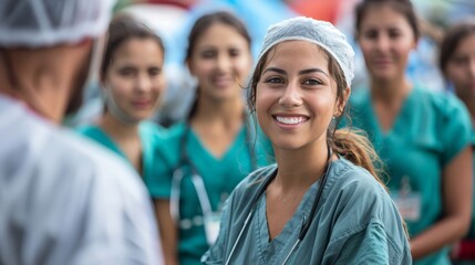 Fototapeta premium a volunteer medical team providing care in an underprivileged area, highlighting dedication and compassion