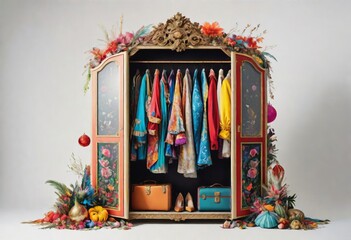 A nesting design with a smaller wooden wardrobe inside a larger one, both with closed doors