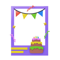 3D Polaroid With Birthday Cake Model. 3d illustration, 3d element, 3d rendering. 3d visualization isolated on a transparent background