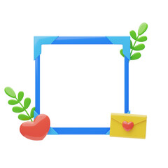 3D Polaroid With Leaves Behind The Frame Model. 3d illustration, 3d element, 3d rendering. 3d visualization isolated on a transparent background