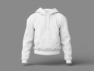 Front View White Blank Hoodie Mockup 3D Render Jacket