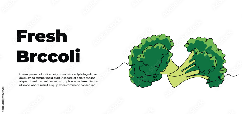 Poster broccoli one continuous line design. vegetable symbol design concept. decorative elements drawn on a