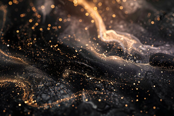 Black marble texture banner with golden glitters. Abstract luxury marble stone texture with a gold lines. Copy space	