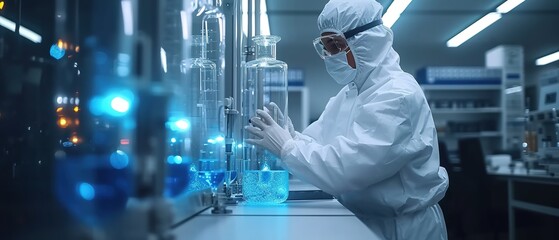 Scientist working on biotechnology in a laboratory. Chemistry research in a lab. Experiment concept.