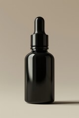 black cosmetic dropper bottle mockup - minimalist design concept for product placement