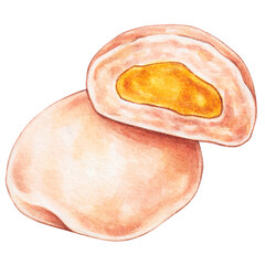 steamed custard buns watercolor style, traditional asian food design