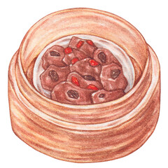 chinese steamed spare ribs withblack beans watercolor style, traditional asian food design