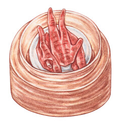 steamed chicken feet watercolor style, traditional asian food design